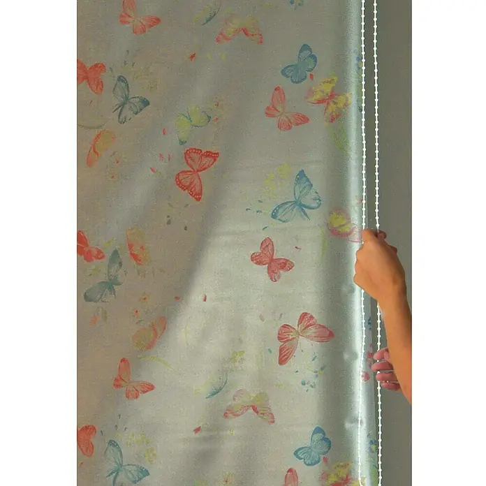 Eco-Dur Duschrollo deluxe - 134 x 240 cm, Butterfly, Silber - Detailaufnahme