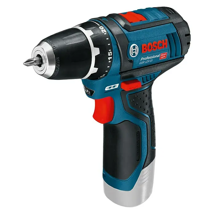 Bosch Professional Akku-Bohrschrauber GSR 12V-15 - 12 V, Li-Ionen, Ohne Akku, Leerlaufdrehzahl: 0 U/min - 1.300 U/min - Linke Seitenansicht