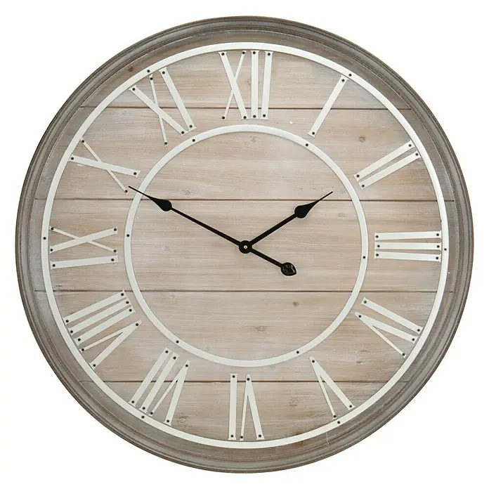 Okrugli zidni sat Vintage - Smeđe-bijele boje, Promjer: 80 cm - Pogled sprijeda