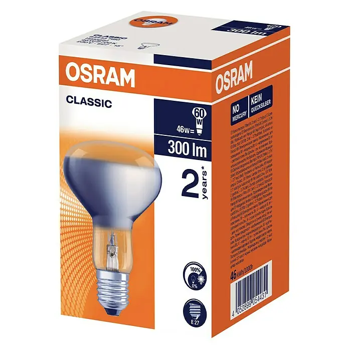 Osram Halogenlampe Eco Pro Classic R80 - 46 W, E27, 1 Stk., Warmweiß - Rechte Seitenansicht
