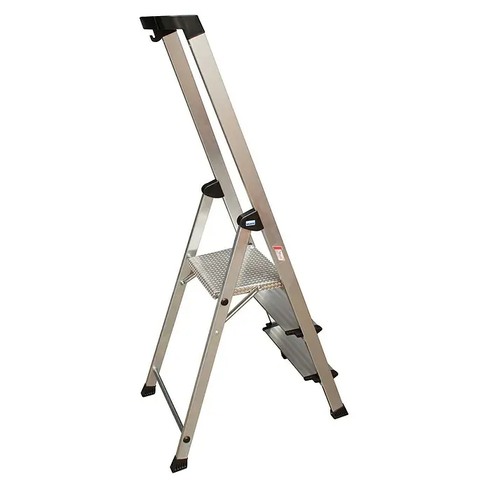 Krause PlusLine Stufenstehleiter Safety - Arbeitshöhe: 2,65 m, Anzahl Tritte: 3 Stufen, Tiefe Stufen: 125 mm, Aluminium - Rückansicht