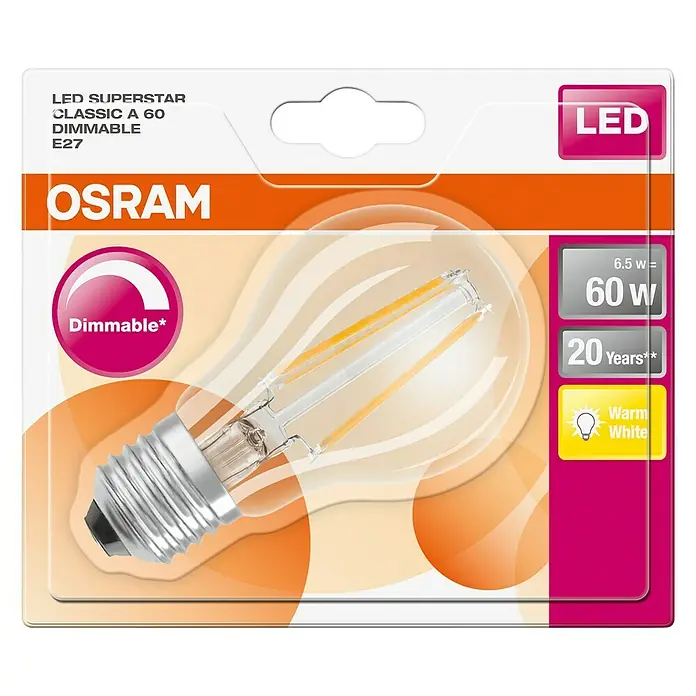 Osram LED žarulja Retrofit Classic A - 7 W, E27, A60, Topla bijela, Može se prigušiti, Prozirno - Pogled odozgo