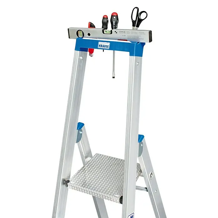 Krause Stabilo Stufenstehleiter - Arbeitshöhe: 2,95 m, Anzahl Tritte: 4 Stufen, Tiefe Stufen: 80 mm, Aluminium - Detailaufnahme