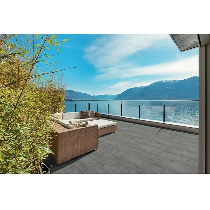 Terrassenfliese Cera 2.0 - 40 x 120 x 2 cm, Erle-Anthrazit, Matt - Ansicht von oben