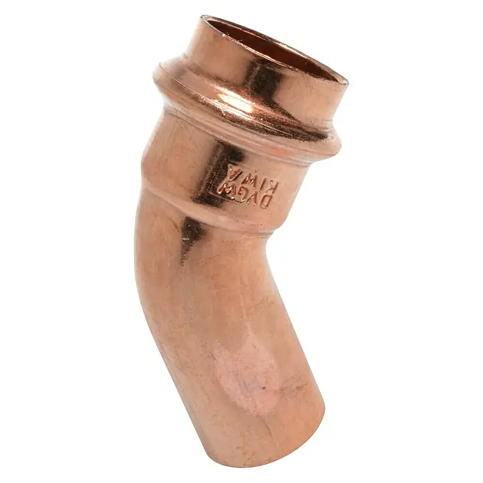 Kupfer-Presswinkel IA - Durchmesser: 22 mm, Winkel: 45 °, Presskontur: V - Vorderansicht