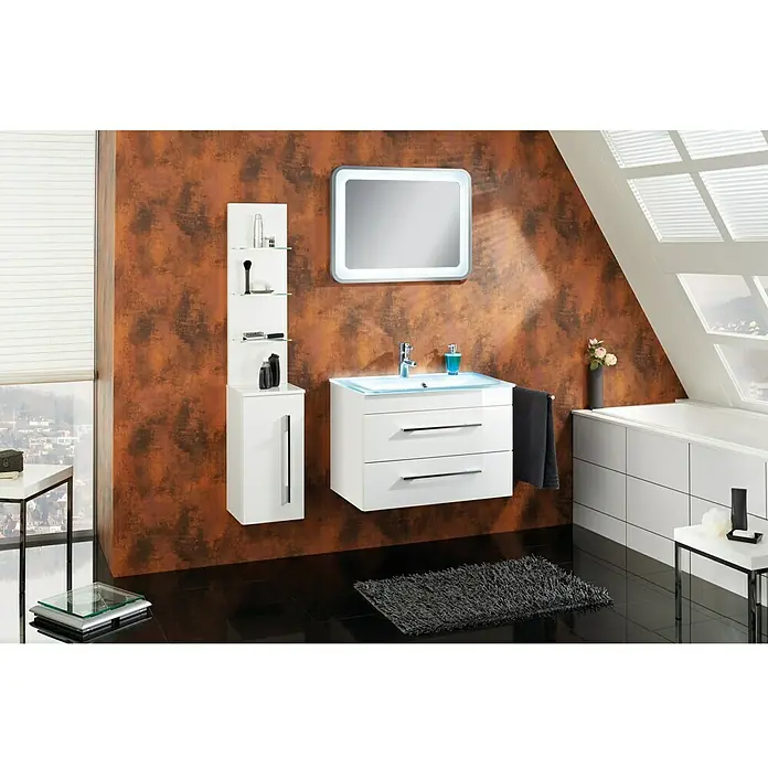 Camargue Stella Waschtischunterschrank - 79,4 x 48,9 x 39 cm, 2 Schubkästen, Mit Beleuchtung, Weiß - Stimmungsaufnahme