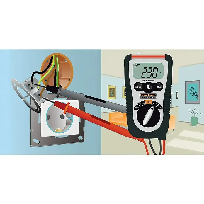 Laserliner Digitale multimeter Pocket - Meetbereik wisselspanning: 200 V - 600 V - Toepassingsvoorbeeld