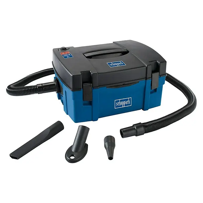 Scheppach Absauganlage HD2P - Max. Luftleistung: 120 m³/h, Füllmenge: 5 l, 1.250 W - Linke Seitenansicht