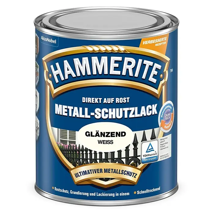 Hammerite Metall-Schutzlack - Weiß, 2,5 l, Glänzend, Lösemittelhaltig - Vorderansicht