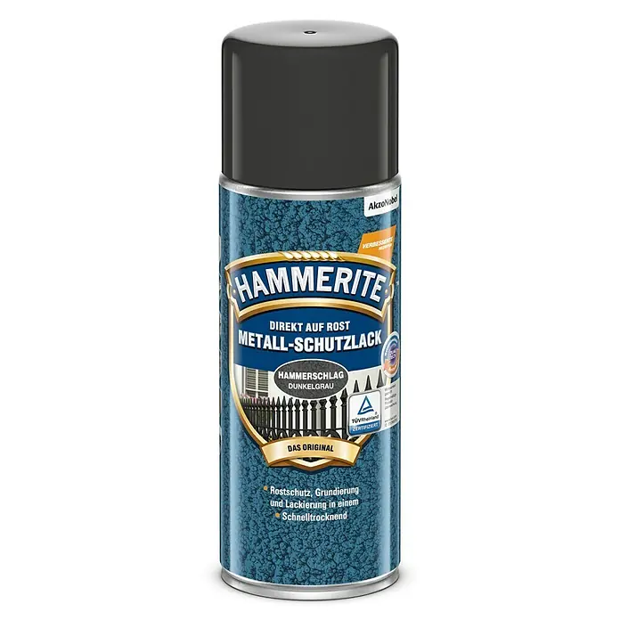 Hammerite Metall-Schutzlack Hammerschlag - Dunkelgrau, 400 ml, Glänzend, Lösemittelhaltig - Vorderansicht