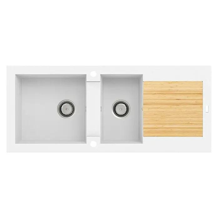 Carea Einbauspüle Katla - 118 x 50 cm, 2 Becken, CAREAlith®, Weiß - Ansicht von oben