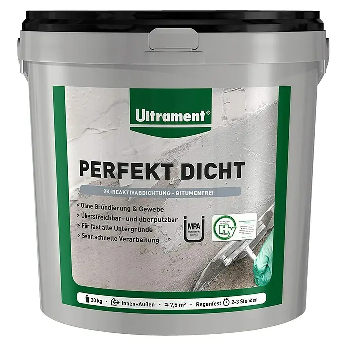 Ultrament Reactieve afdichting Perfekt Dicht - 20 kg, 2 componenten, Bitumenvrij - Vooraanzicht