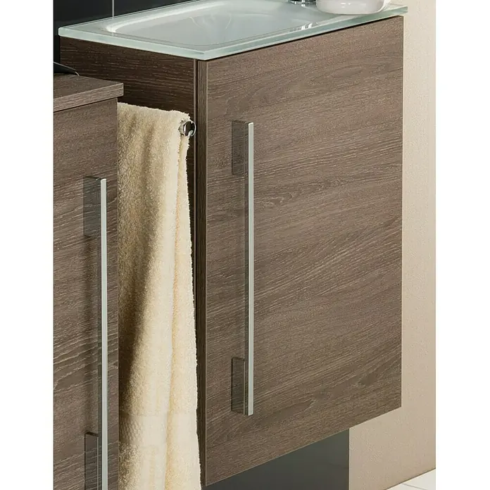 Camargue Stella Mini Waschtischunterschrank - 44 x 24,3 x 60 cm, Ohne Beleuchtung, Eiche Maron, Matt - Rechte Seitenansicht