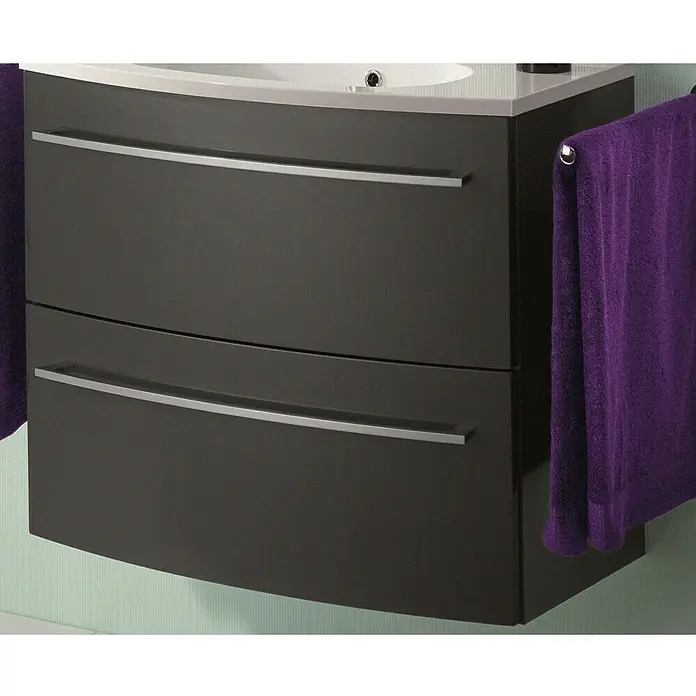 Camargue Swing Waschtischunterschrank - 80 x 45,6 x 63 cm, Grafit, Hochglanz - Linke Seitenansicht