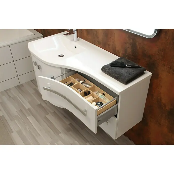 Camargue Wave Waschtischunterschrank - 118,4 x 54 x 49,8 cm, Links, Weiß, Hochglanz - Detailaufnahme