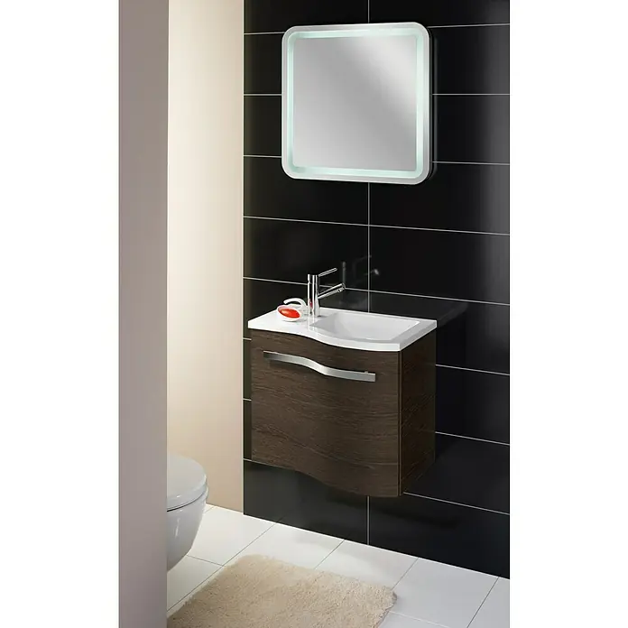 Camargue Wave Mini Waschtischunterschrank - 59 x 39,1 x 49,8 cm, Rechts, Eiche Maron, Matt - Stimmungsaufnahme