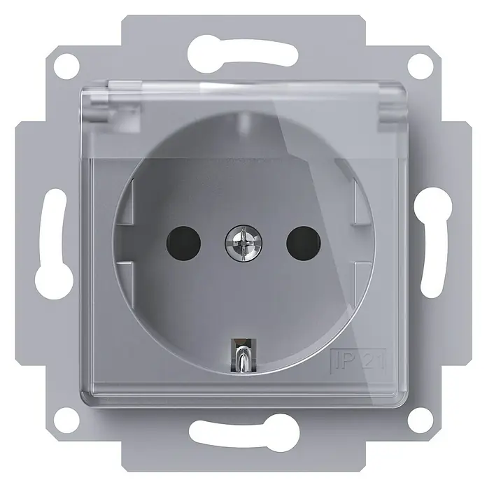 Voltomat ART Steckdose mit Deckel - Silber, 1-fach, Kunststoff, IP20, Unterputz - Vorderansicht