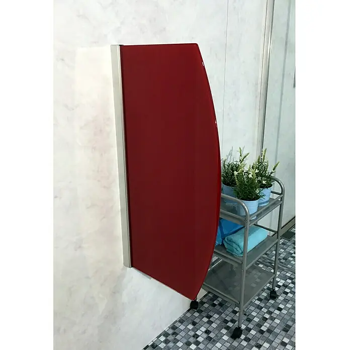GEO Urinal-Trennwand Radius 10 - 50 x 90 cm, Glas, Rot - Linke Seitenansicht