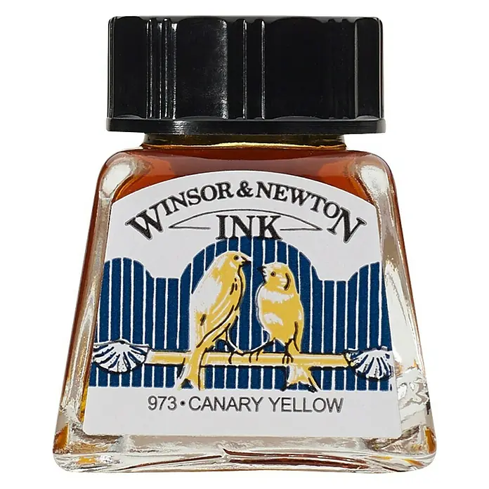 Winsor & Newton Tinta za crtanje - Kanarinac žuto, 14 ml, Boca - Pogled sprijeda