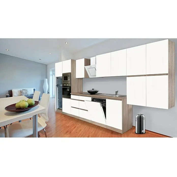Respekta Premium Küchenzeile GLRP445HESWMGKE - Breite: 445 cm, Mit Elektrogeräten, Weiß matt