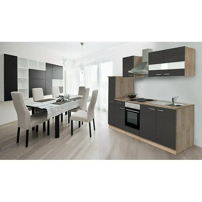 Respekta Küchenzeile KB240ESG - Breite: 240 cm, Mit Elektrogeräten, Grau
