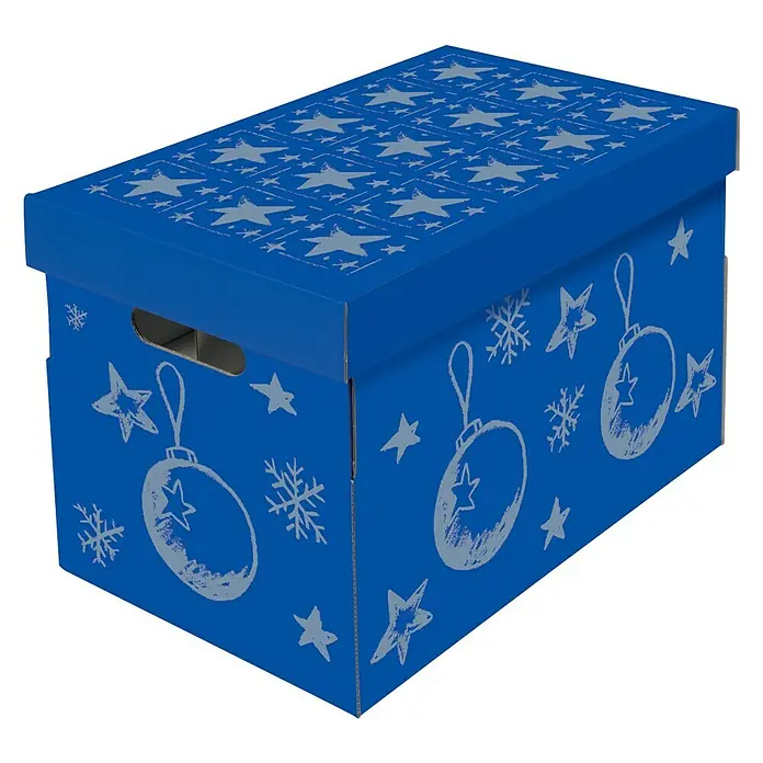 Nips Aufbewahrungsbox für Weihnachtskugeln - 46,5 x 27,5 x 29,5 cm, Geeignet für: Christbaumschmuck, Wellkarton, Blau/Silber - Linke Seitenansicht