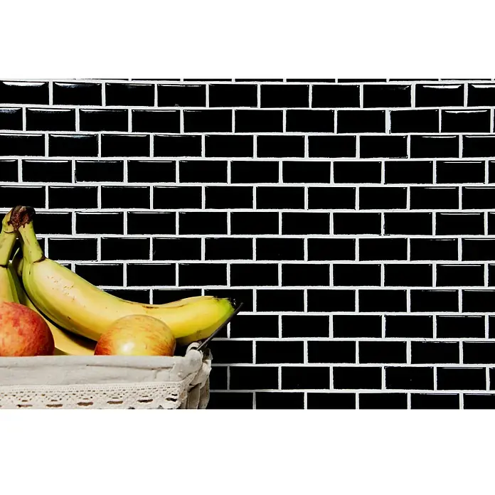 Mosaikfliese Brick Bond Diamond CBB 108 - 30 x 30 cm, Schwarz, Glänzend - Detailaufnahme