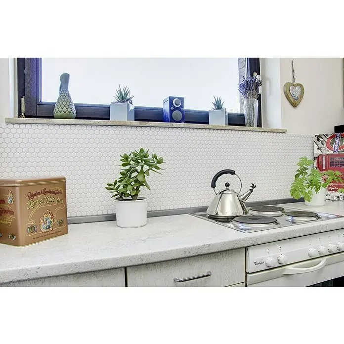 Mosaikfliese Hexagon Uni HX 050 - 26 x 30 cm, Weiß, Glänzend - Anwendungsbeispiel