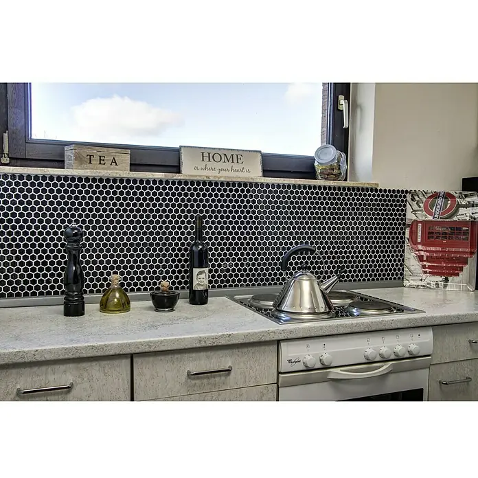 Mosaikfliese Hexagon Uni HX 060 - 26 x 30 cm, Schwarz, Glänzend - Anwendungsbeispiel