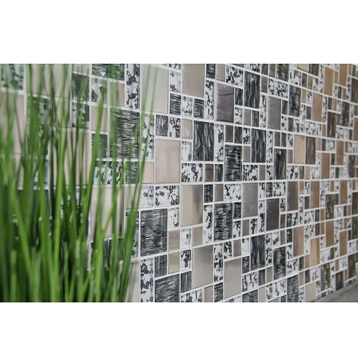 Mosaikfliese Crystal Mix XCM MC629 - 30 x 30 cm, Schwarz/Grau, Glänzend - Detailaufnahme