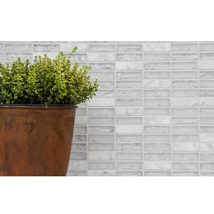 Mosaikfliese Crystal Mix XIC S1211 - 32,2 x 31 cm, Weiß/Grau, Glänzend - Detailaufnahme