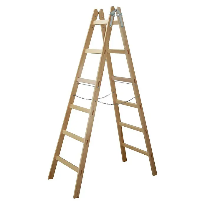Sprossen-Doppelleiter - Höhe: 200 cm, Anzahl Tritte: 2 x 6 Sprossen, Holz