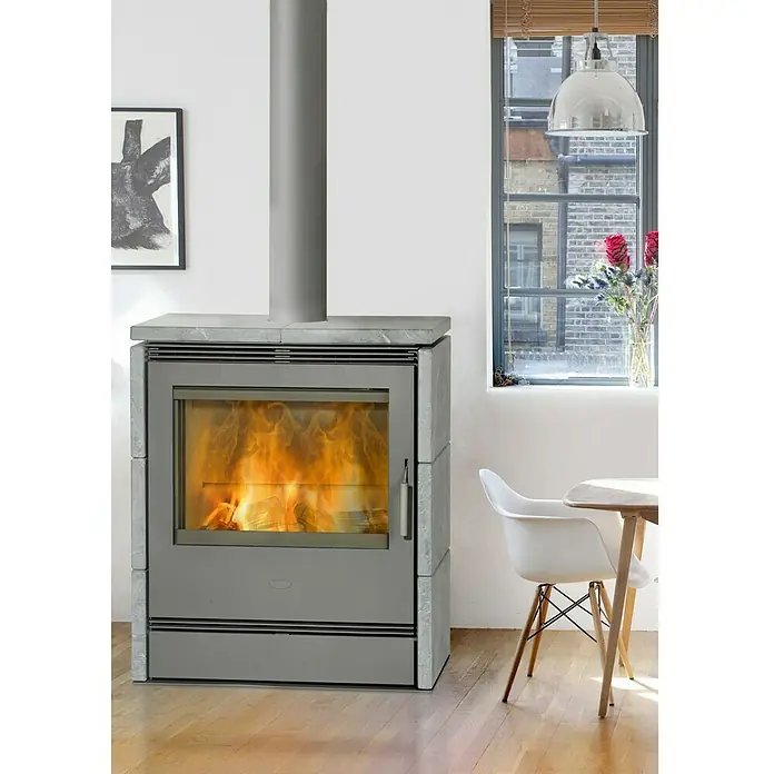 Fireplace Dauerbrandofen Rönky Speckstein - 9 kW, Raumheizvermögen: 160 m³, Verkleidung: Speckstein, Grau