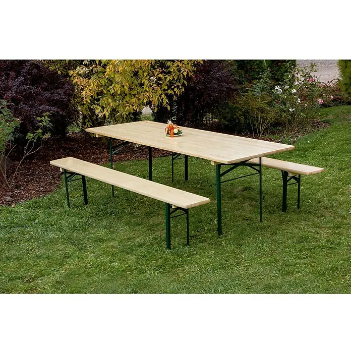 Bierzeltgarnitur - 3 -tlg., L x B x H: 220 x 80 x 75 cm, Natur, Grün