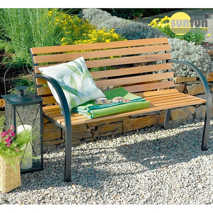 Sunfun Banco de jardín Saale - Ancho: 122 cm, Madera dura, Marrón natural