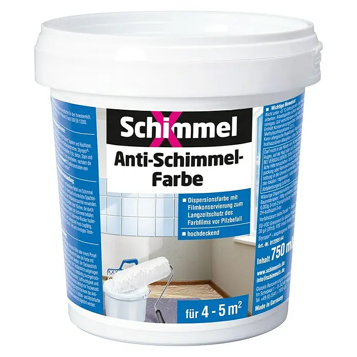 SchimmelX Wandfarbe Anti-Schimmel - Weiß, 750 ml, Matt