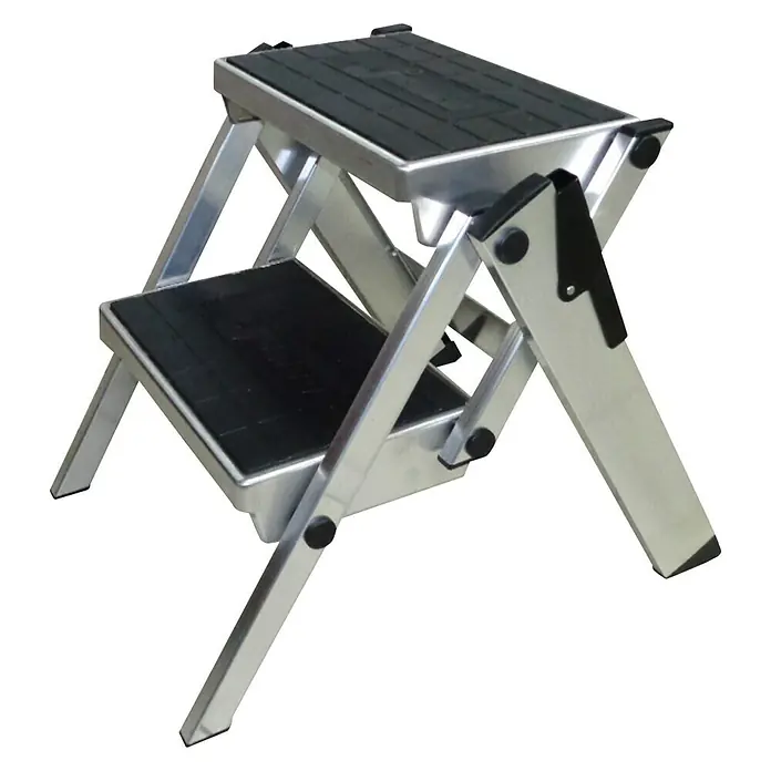 Krause Klapptreppe - Arbeitshöhe: 2,45 m, 2 Stufen, Ohne Bügel, Tiefe Stufen: 80 mm, Aluminium - Linke Seitenansicht