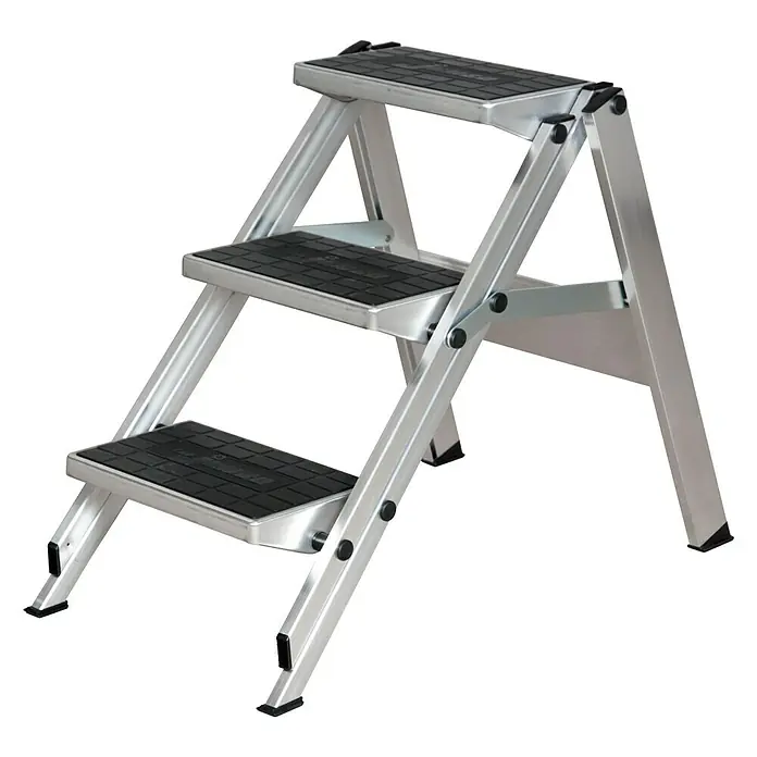 Krause Klapptreppe - Arbeitshöhe: 2,65 m, 3 Stufen, Ohne Bügel, Tiefe Stufen: 80 mm, Aluminium - Linke Seitenansicht