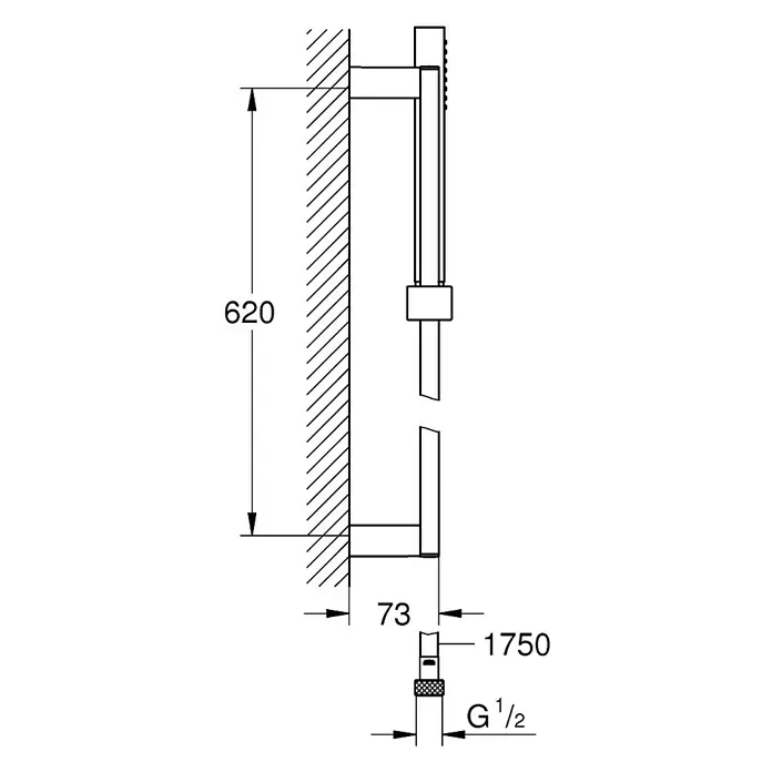 Grohe Brausegarnitur Vitalio Joy Cube Stick 600 - Lochabstand: 62 cm, Chrom - Vorderansicht