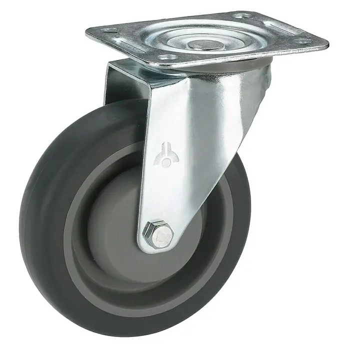 Dörner & Helmer Transportgeräte-Lenkrolle - Durchmesser Rollen: 80 mm, Traglast: 140 kg, Material Rad: Thermoplastische Elastomere (TPE), Mit Platte, Kugellager - Ansicht von oben