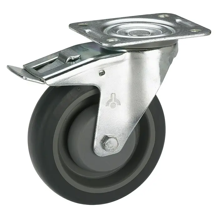 Dörner & Helmer Transportgeräte-Lenkrolle - Durchmesser Rollen: 80 mm, Traglast: 140 kg, Material Rad: Thermoplastische Elastomere (TPE), Mit Platte und Feststeller, Kugellager - Ansicht von oben