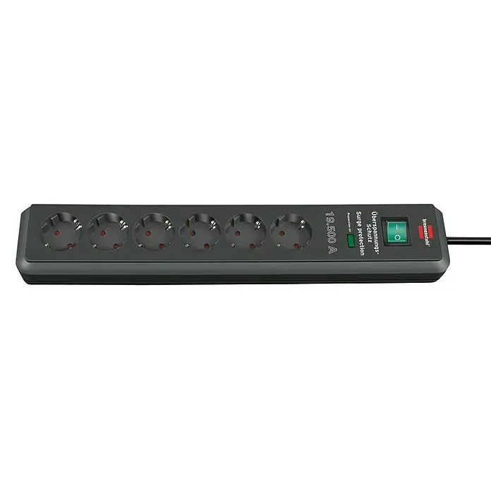 Brennenstuhl Secure-Tec Steckdosenleiste - Anzahl Steckdosen Schuko: 6 Stk., Anthrazit, 2 m, 3.500 W