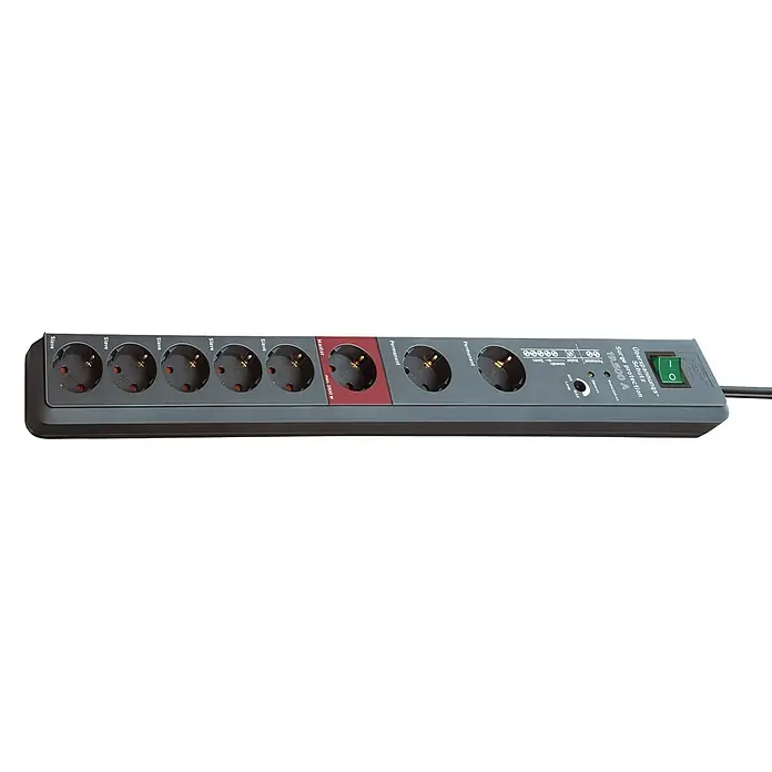 Brennenstuhl Secure-Tec Steckdosenleiste - Anzahl Steckdosen Schuko: 8 Stk., Anthrazit, 3 m, 3.500 W