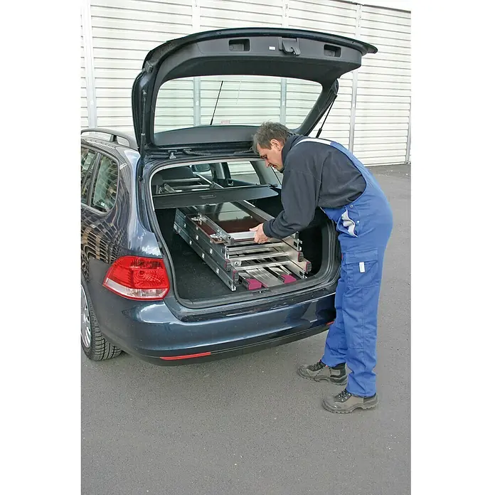 Krause Corda Gelenkgerüst - Arbeitshöhe: 5 m, 2 x 7 Sprossen, Aluminium, Fahrbar - Anwendungsbeispiel