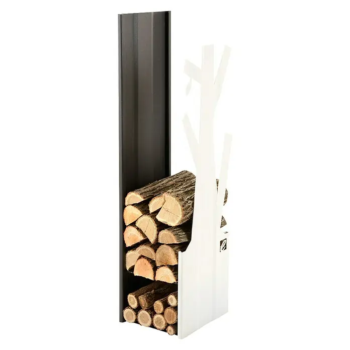 Holzkorb Albero B - 30 x 33 x 110 cm, Stahl, Schwarz/Weiß