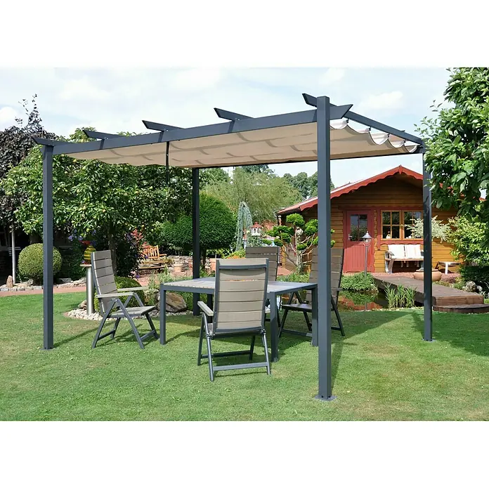 Leco Raffpavillon - 400 x 300 x 225 cm, Natur, Anthrazit - Stimmungsaufnahme