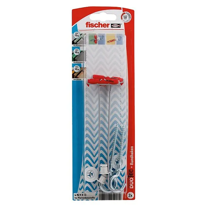 Fischer Kippdübel-Set Duotec - Durchmesser Dübel: 10 mm, Länge Dübel: 47 mm, 2 Stk., Geeignet für: Gipskartonplatten, Mit Haken - Vorderansicht