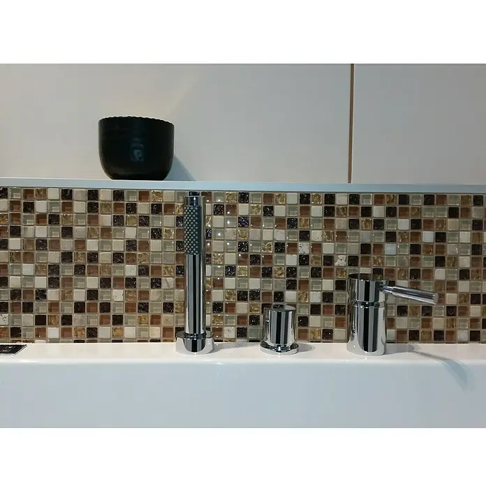 Mosaikfliese Quadrat Crystal Mix XCM M830 - 30,5 x 32,2 cm, Beige/Braun, Glänzend - Detailaufnahme