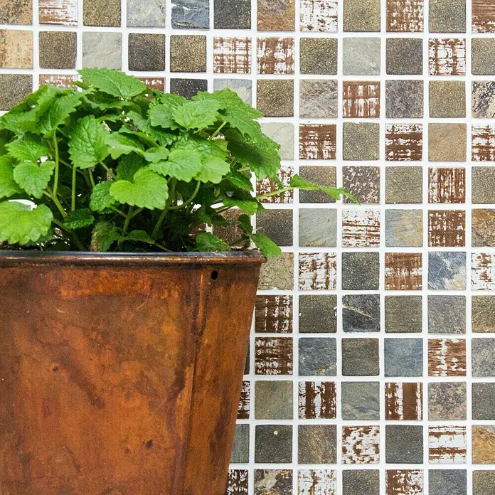 Mosaikfliese Quadrat Crystal Mix XCM CB 52 - 32,7 x 30,2 cm, Braun, Matt - Detailaufnahme