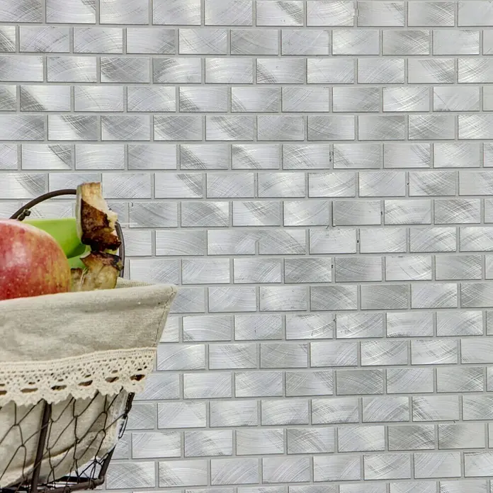 Mosaikfliese Brick XAM A411 - 30,6 x 32,4 cm, Silber, Matt - Detailaufnahme
